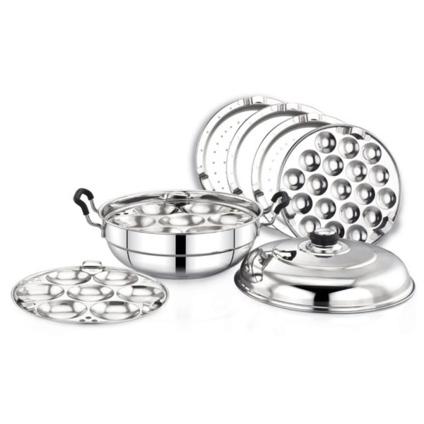 Praylady Stainless Steel Deluxe Idli Pot Kitchen Accessories Idli Pot with Lid Induction & Standard Idli Maker (6 Plates, 14 Idlis)