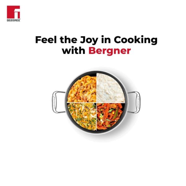 Bergner Hitech Tri-Ply Non-Stick Stainless Steel Casserole - Induction Bottom