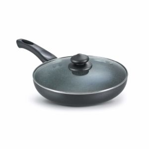 Prestige Omega Deluxe Granite Non-stick Round Base Fry Pan with Glass Lid