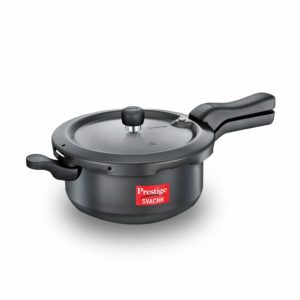 Prestige JUNIOR Svachh 3.5 Litre Outer Lid Pressure Cooker With Hard Anodized Body (Black), 3.5 Liter