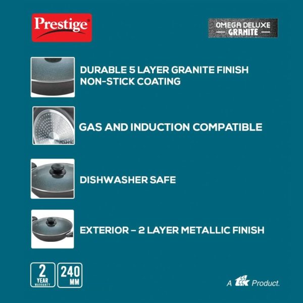 Prestige Omega Deluxe Granite Non-stick Round Base Kadai with Lid