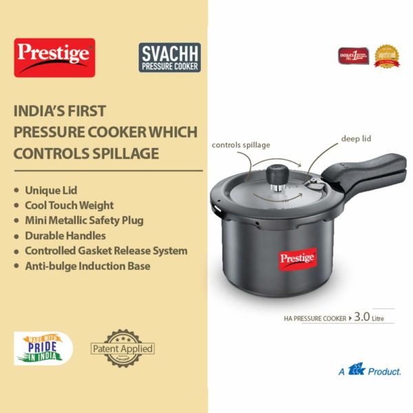 Prestige Svachh Outer Lid Pressure Cooker With Hard Anodized Aluminium Body