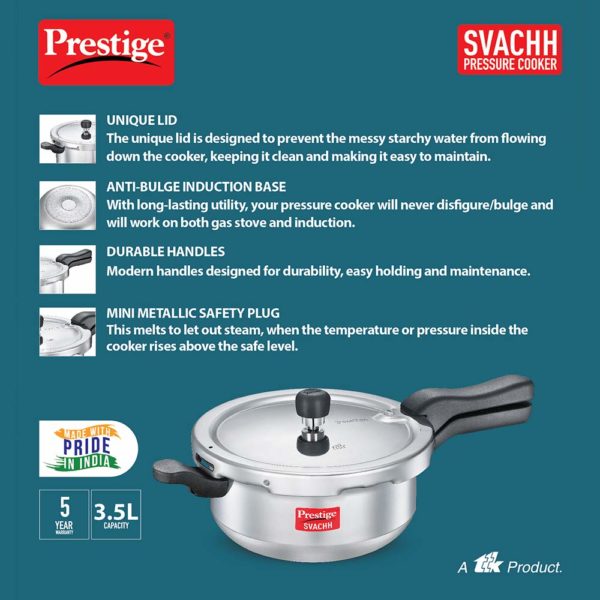 Prestige Svachh Aluminium JUNIOR 3.5 Litre Outer Lid Pressure Cooker