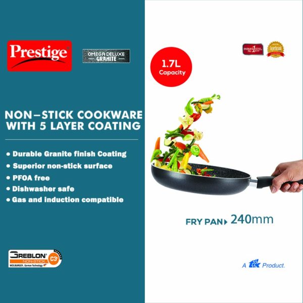 Prestige Omega Deluxe Granite Non-stick Round Base Fry Pan with Glass Lid