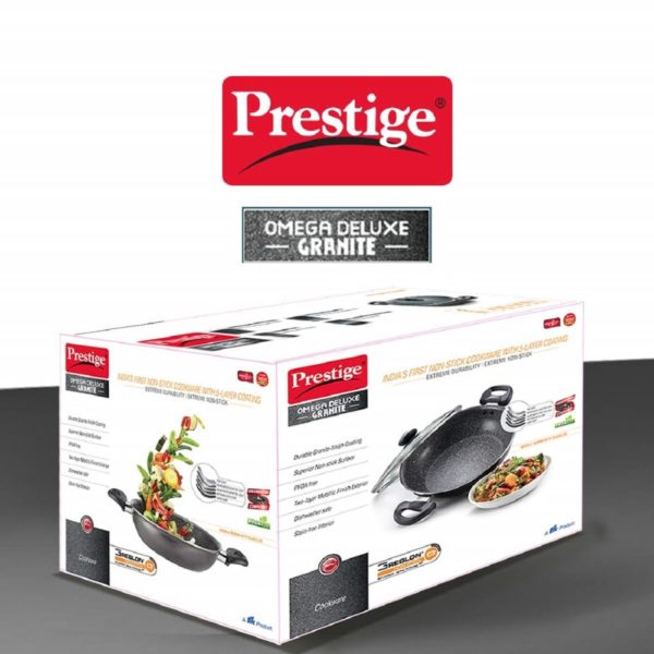 Prestige Omega Deluxe Granite Non-stick Round Base Kadai with Lid