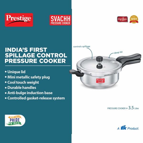 Prestige Svachh Aluminium JUNIOR 3.5 Litre Outer Lid Pressure Cooker