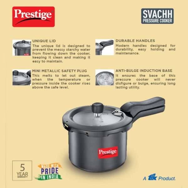 Prestige Svachh Outer Lid Pressure Cooker With Hard Anodized Aluminium Body