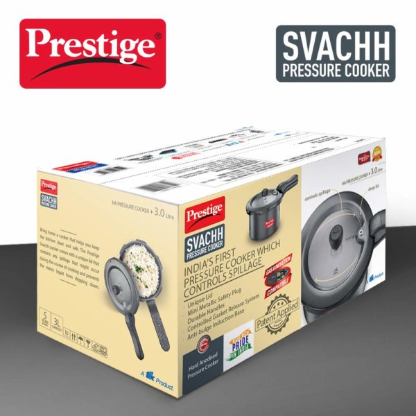 Prestige Svachh Outer Lid Pressure Cooker With Hard Anodized Aluminium Body