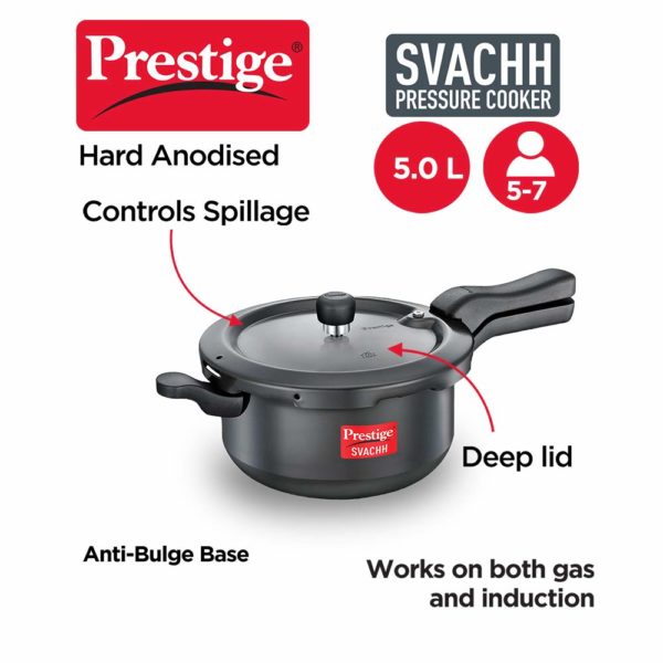 Prestige Svachh 5 L, SENIOR Pressure Pan, With Deep Lid For Spillage Control, Outer Lid, Aluminium, Black, 5 Liter