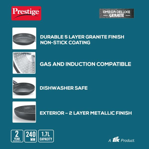 Prestige Omega Deluxe Granite Non-stick Round Base Fry Pan with Glass Lid