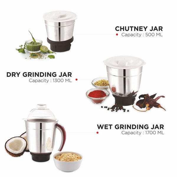 BOSS AllTimePlus+ 550W Mixer Grinder with Powerful Motor, 3 SS Jars