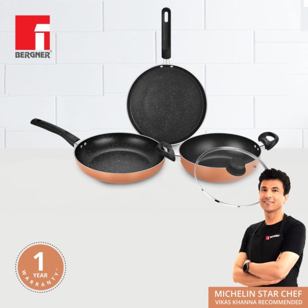 Bergner Copper Plus Non-Stick 4 Pcs Cookware Set - Induction Bottom