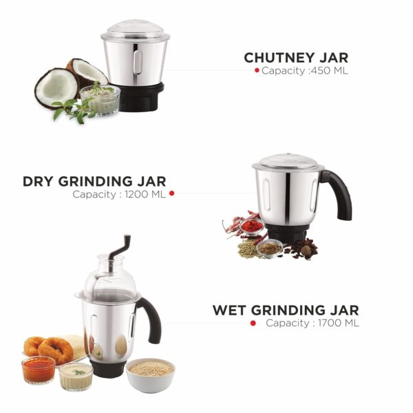 BOSS Cyclone-Nx 750W Mixer Grinder with Powerful Motor with 3 Stainless Steel Jars