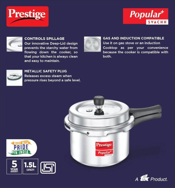 Prestige Popular Plus Svachh Virgin Aluminium Spillage Control Pressure Cooker