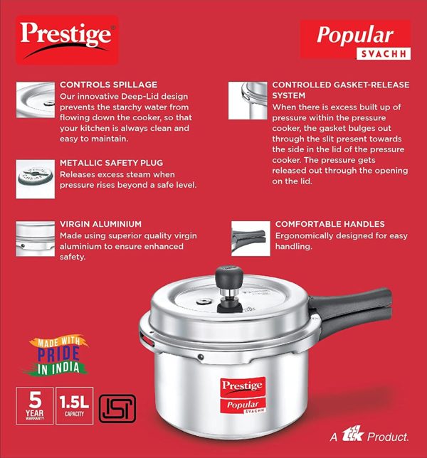 Prestige Popular Svachh Virgin Aluminium Spillage Control Pressure Cooker