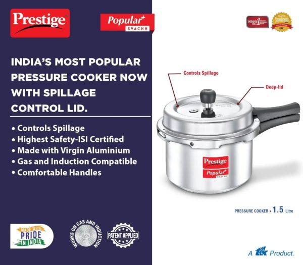 Prestige Popular Plus Svachh Virgin Aluminium Spillage Control Pressure Cooker