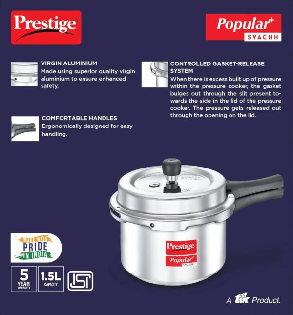 Prestige Popular Plus Svachh Virgin Aluminium Spillage Control Pressure Cooker