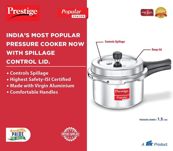 Prestige Popular Svachh Virgin Aluminium Spillage Control Pressure Cooker