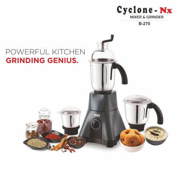 BOSS Cyclone-Nx 750W Mixer Grinder with Powerful Motor with 3 Stainless Steel Jars