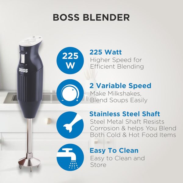 BOSS Portable Hand Blender Single Speed 225 watts (B-132)