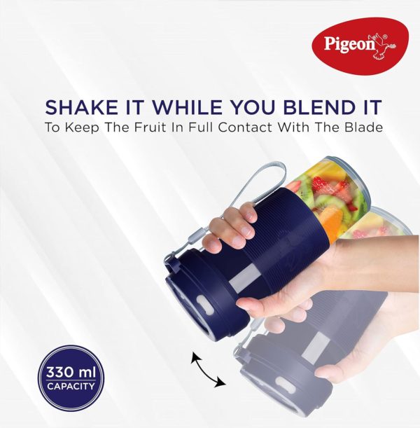 Pigeon Blendo USB rechargeable Personal Blender for Smoothies, Shakes with Juicer Cup Jar, 330 ml, Blue, Medium (14633)