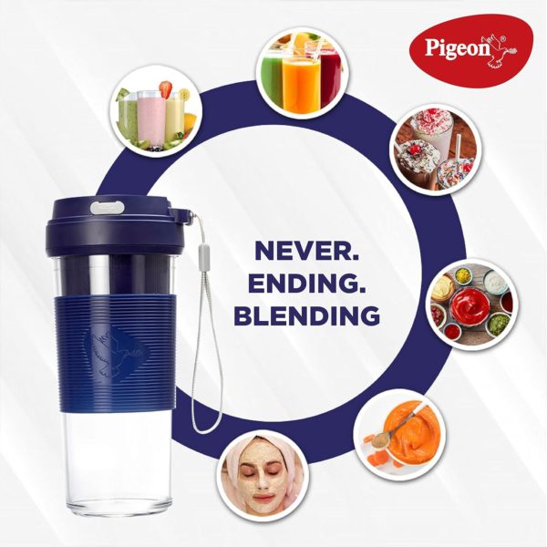 Pigeon Blendo USB rechargeable Personal Blender for Smoothies, Shakes with Juicer Cup Jar, 330 ml, Blue, Medium (14633)