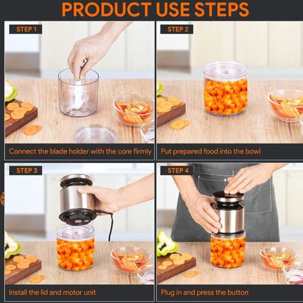 Pigeon Ultra Fast Electric 300 Watts Electric Chopper For Kitchen Twin Blade Technology 600 Ml 'Chop-N-Store' Plastic Bowl With Lid