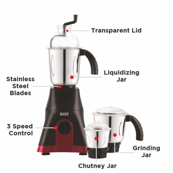 BOSS Cyclone-Nx 750W Mixer Grinder with Powerful Motor with 3 Stainless Steel Jars