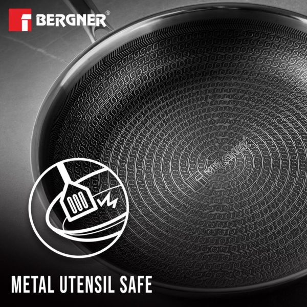 Bergner Hitech Tri-Ply Stainless Steel Non-Stick Wok Lid - Induction Bottom