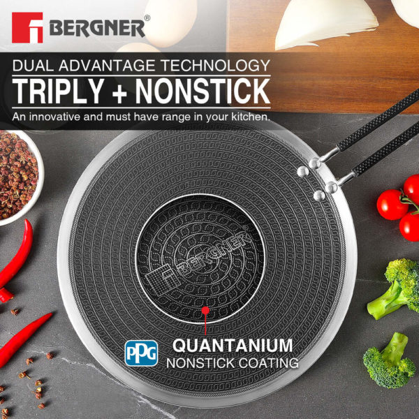 Bergner Hitech Tri-Ply Stainless Steel Non-Stick Roti Tawa - Induction Bottom
